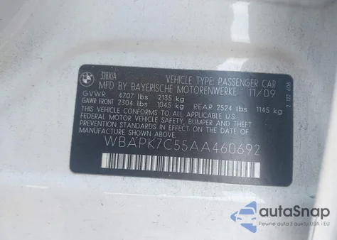 2010 BMW 328I xDrive from USA, damaged, VIN WBAPK7C55AA460692